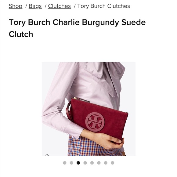 NWT Tory Burch Suede Charlie Clutch Garnet - Picture 2 of 6